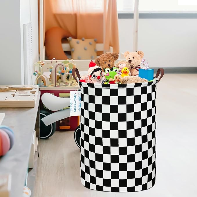 LANGYASHAN Laundry Basket Canvas Fabric Collapsible Organizer Basket for Storage Bin Toy Bins Gift Baskets Bedroom Clothes Children Nursery Hamper (Racing flag)