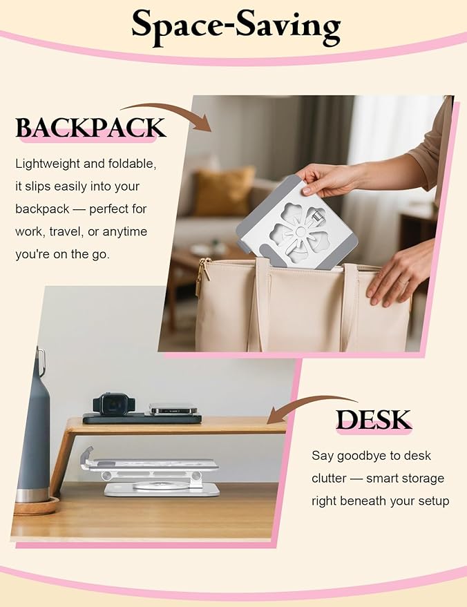 Tablet Stand for iPad, 360° Rotating Aluminum Foldable Holder – Adjustable Desk Stand | Fits iPad Pro 12.9/11,Samsung Galaxy Tab – Portable for Home, Office & Travel,Silver