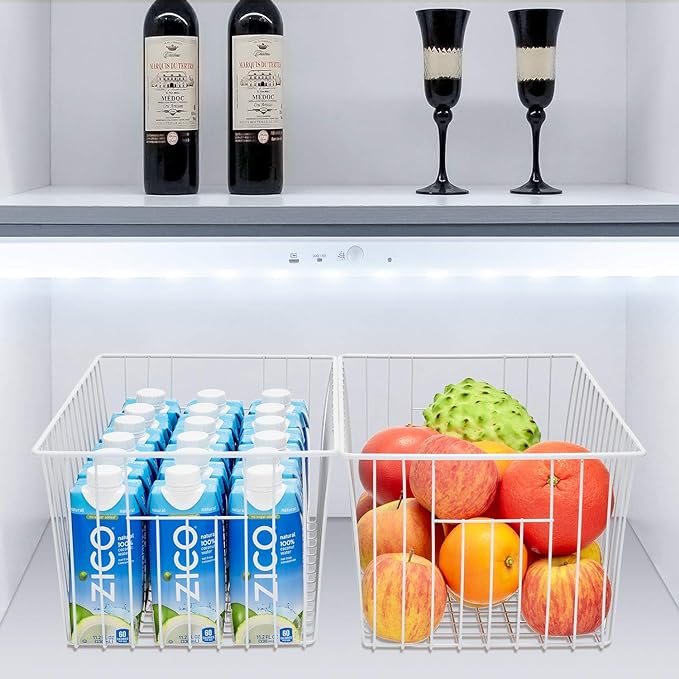 Freezer Organizer Bins, Upright Freezer Baskets for 16, 17, 21 cu.ft Standup Freezer, Wire Storage Baskets with Built-in Handles, 6Pcs, White