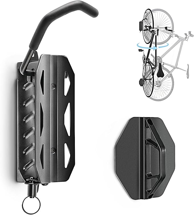 QAQ Swivel Bike Wall Mount, Vertical Bike Rack Garage Holds Up To 66lbs, Bike Hooks For Garage Space-Saving, Easy To Install -1 PACK
