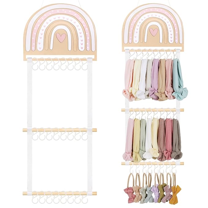 POVETIRE Headband Holder Bow Holder for Girls Hair Bows, Rainbow Hair Accessories Organizer Storage Wall Hanging Display for Baby Girl Nursery