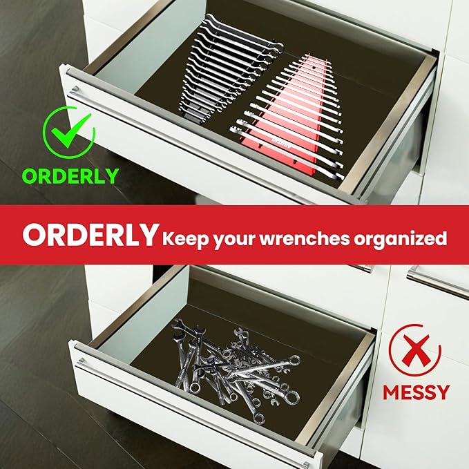 2 Pack Magnetic Wrench Organizer, 32-Slot Magnetic Wrench Organizer Tray for Tool Box & Wall Mounted,Wrench Holder Fit SAE (1/4" - 1-1/16") & Metric (6 mm-24 mm) Wrench Storage