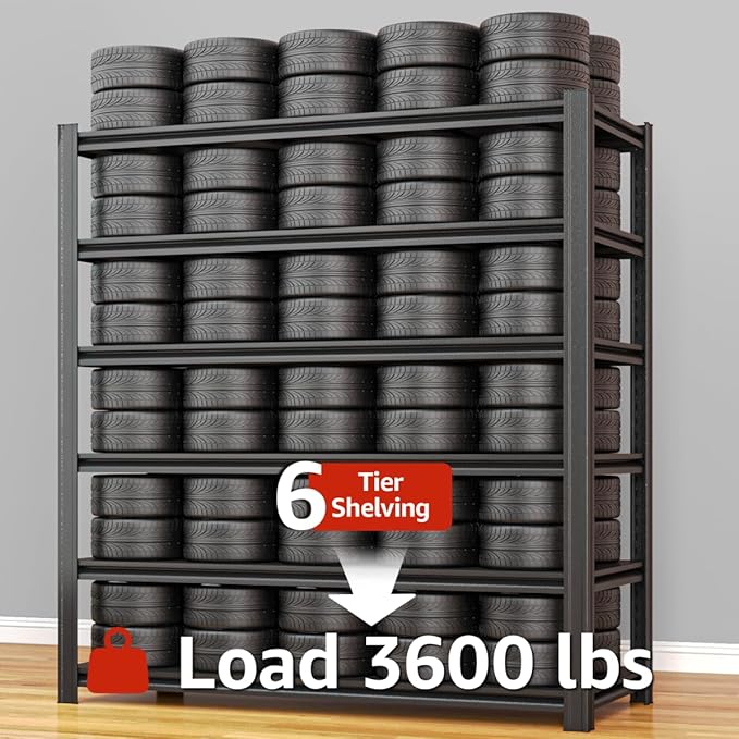 Extra Big/Large 55.12"Wide Father&I Industrial 6-Heavy-Dudy-Shelf-Rack Tall Metal/Steel Adjustable Garage Bin Storage Shelving Stand Shelves Units/System for Shed, 84" H*55.12W * 24" D, Black