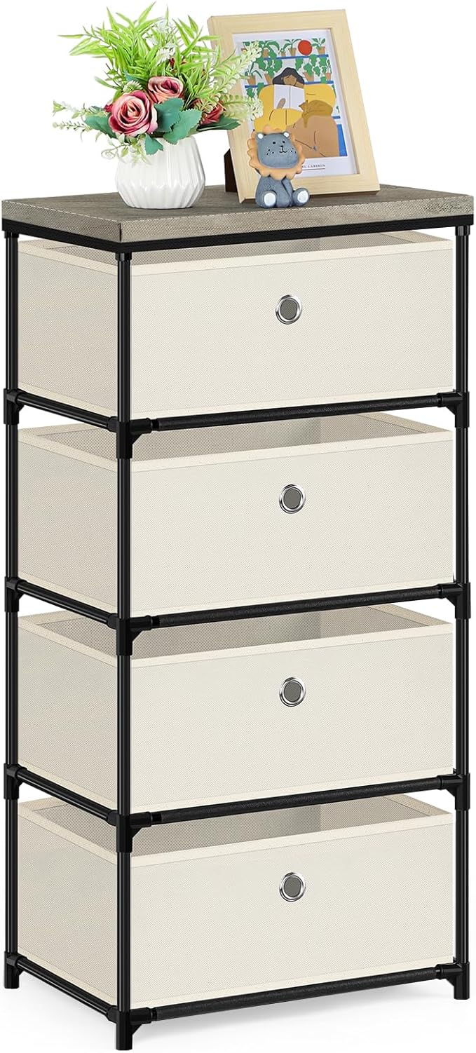 HAITRAL Fabric Storage Chest, Drawer Clothes Organizer - 4 Drawers Storage Organizer Unit for Closet, Easy Assembly Closet Dresser for Dorm, Bedroom, Hallway, Storage Bins (Off White)