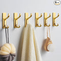 pickpiff Adhesive Wall Hooks for Hanging Towels: Brushed Gold Stainless Steel, 13LB Strong Hold Sticky Hangers for Coats, Purses,Bags, Keys - Bathroom, Kitchen, Door, Shower, Dorm, RV - 6 Pack