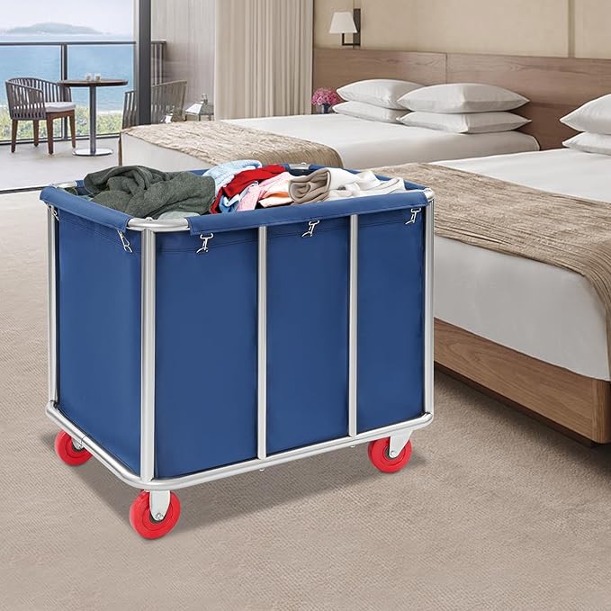 Commercial Laundry Cart with Wheels,Laundry Hamper Cart,Heavy Duty Rolling Laundry Basket with Large Capacity,Laundry Sorter Trolley for Home Hotel Apartment (Blue, 35.43 * 25.6 * 31.5in)