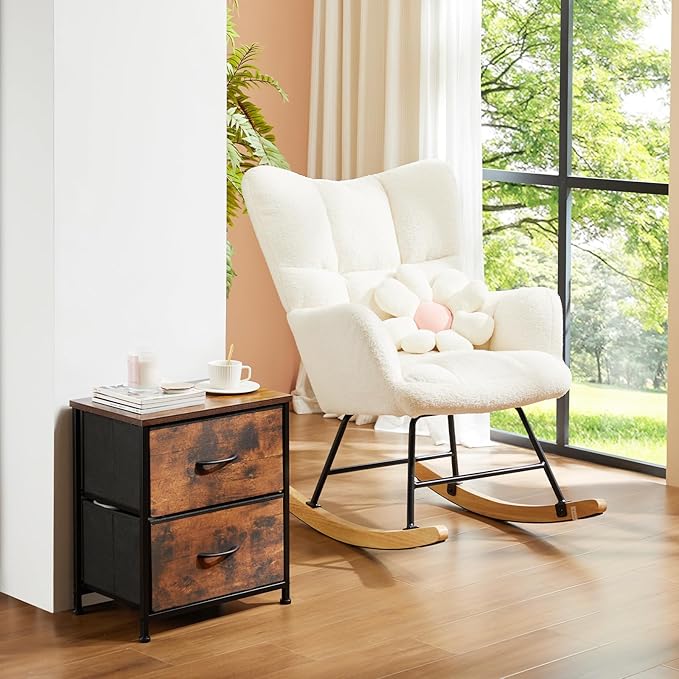 DUMOS Nightstand Small Dresser with 2 Fabric Drawers Side Bedroom End Table Kids Bedside Storage Furniture for 20 inch Tall Night Stand for Closet, Entryway, College Dorm, Rustic Brown