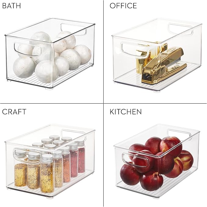iDesign Stackable Storage Bins for Kitchen or Pantry, 4 Different Sizes, 4 Pack, Clear, Made in USA