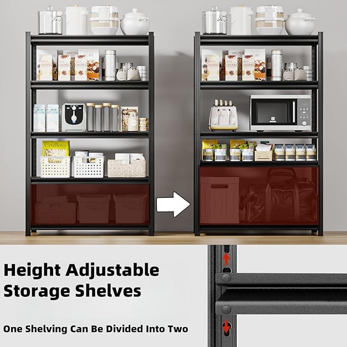 5 Tier Metal Shelving Unit, Adjustable Storage Shelves, 72" H x 35.43" W x 15.8" D Heavy Duty Garage Shelves for Warehouse, Basement, Kitchen, Pantry, Living Room, Black