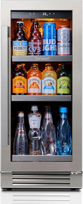 Ca'Lefort 15 Inch Beverage Refrigerator - 100 Can Small Beverage Fridge, Drink Fridge Glass Door 3 LED 34°F -54°F Beverage Cooler Built-in or Freestanding, Perfect for Home/Kitchen(3.0 cu.ft)