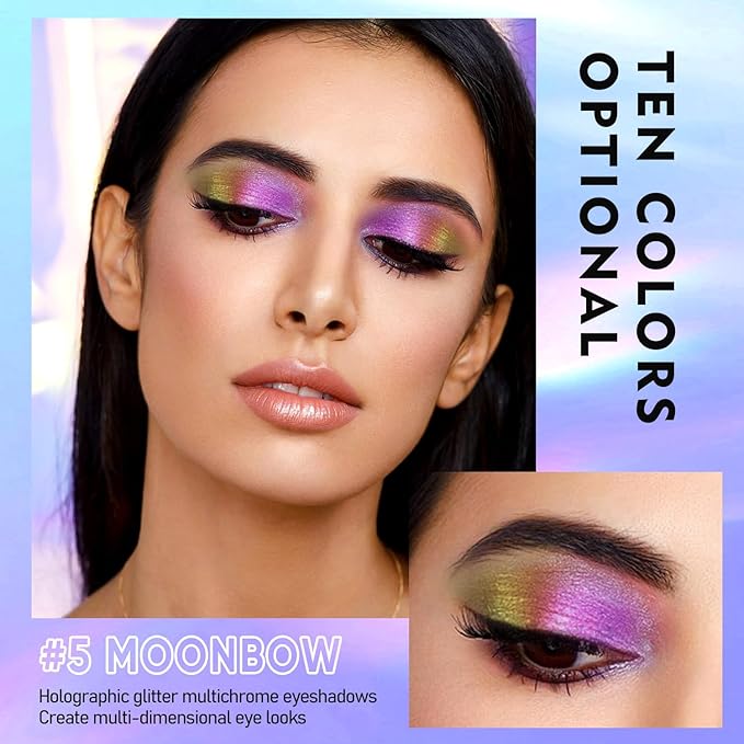 MAKI YIKA 5Pc Glitter Eyeshadow Liquid Multichrome Eyeshadows Long Lasting, Metallic Chameleon Eye Shadow Smudgeproof Holographic Eye Topper Glitters (#1+2+3+5+6)