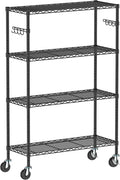 4-Tier Storage Shelving Unit with Wheels, Metal Rolling Storage Shelves Adjustable Layer Steel Rack Shelf, Wire Shelving Storage for Kitchen Garage Pantry Office, Black (14D x 36W x 57H)