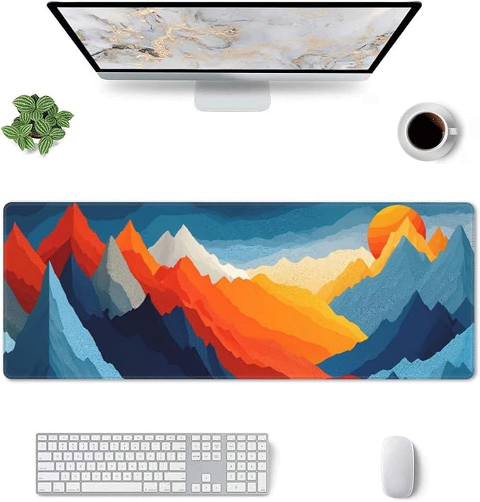 Colorful Mountains Sunset Large Mouse Pad, Gaming Desk Mat, XL Keyboard Desk Pad Mat for Desktop, 31.5"x11.8" Non-Slip Base Big Mousepad with Stitched Edges