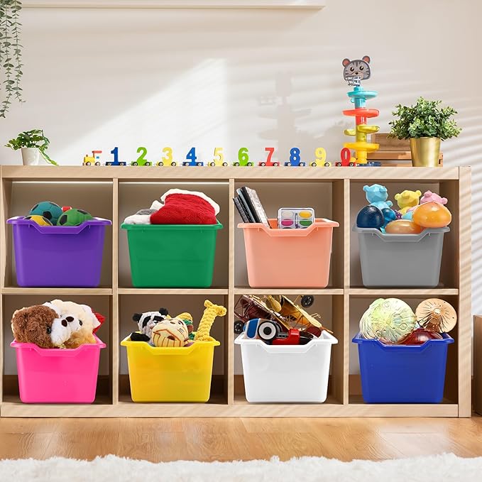 Dandat 72 Pcs Book Bins for Classroom Plastic Cubby Bins Bulk Classroom Storage Baskets Stackable Assorted Colors Toy Storage Containers for Library Home Office School Nursery Playroom