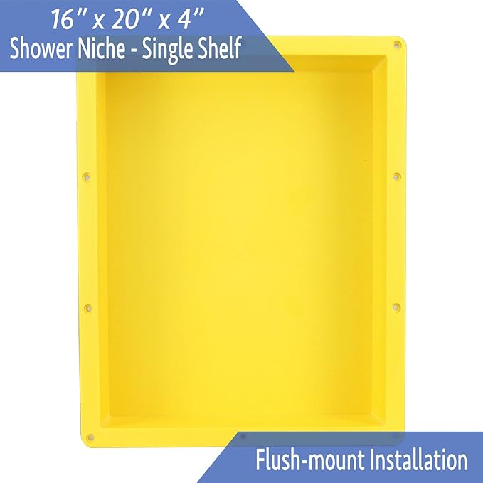 Ready For Tile Waterproof Leak Proof 16" x 20" Bathroom Recessed Shower Niche - Single Bathroom Shelf Organizer Storage For Shampoo & Toiletry Storage - Flush Mount Installation