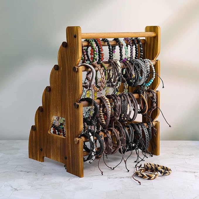 Wooden Bracelet Holder 8 Tier Jewelry Bracelet Display Stand, Portable Organizer for 150-240 Bangles & Scrunchies - for Vendors,Retail Stores, Craft Shows, and Home Storage (vintage)