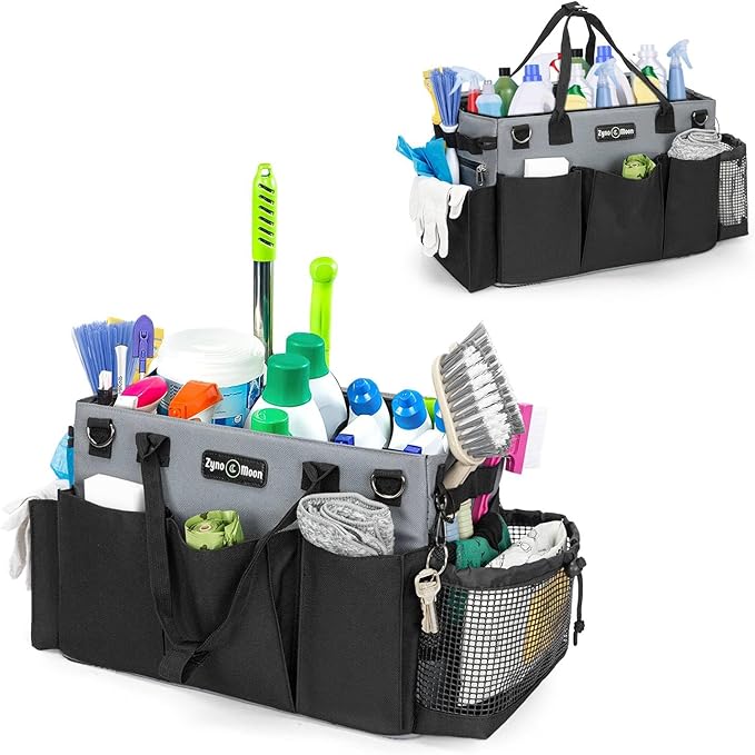 Wearable Cleaning Caddy – Portable Detailing Organizer with Spill-Proof Liner, Straps & Handles – Large Tote for Cleaning Pros, Auto Detailers, and Housekeepers – Black/Gray