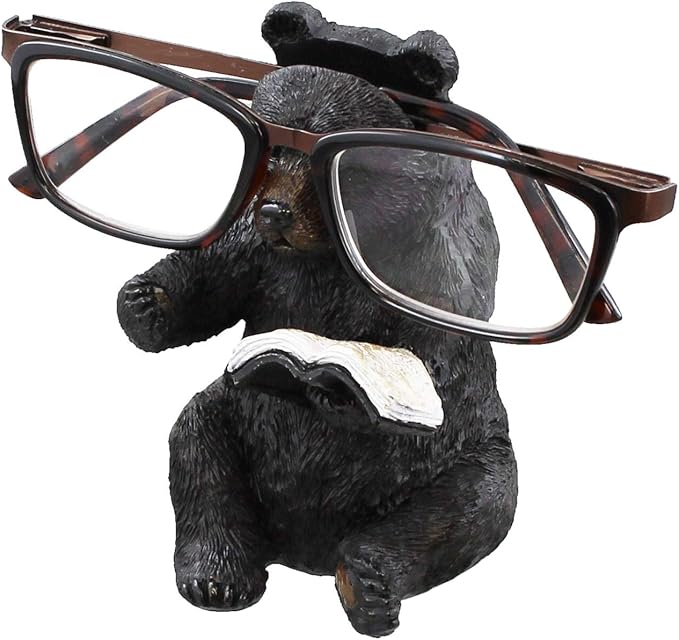 Whimsical Sitting Bear Reading Book Eyeglasses Holder Stand - Fun Glasses Keeper