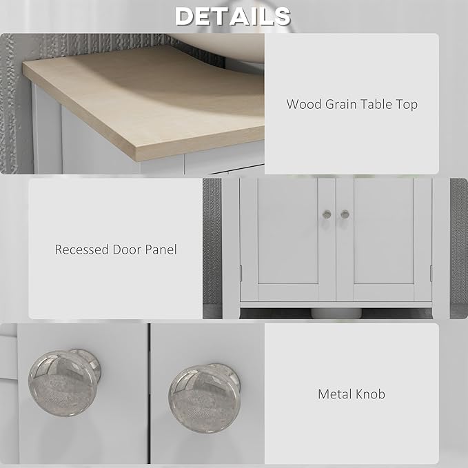 kleankin Pedestal Sink Storage Cabinet, Under Sink Cabinet with U-Shape and Adjustable Internal Shelf, White