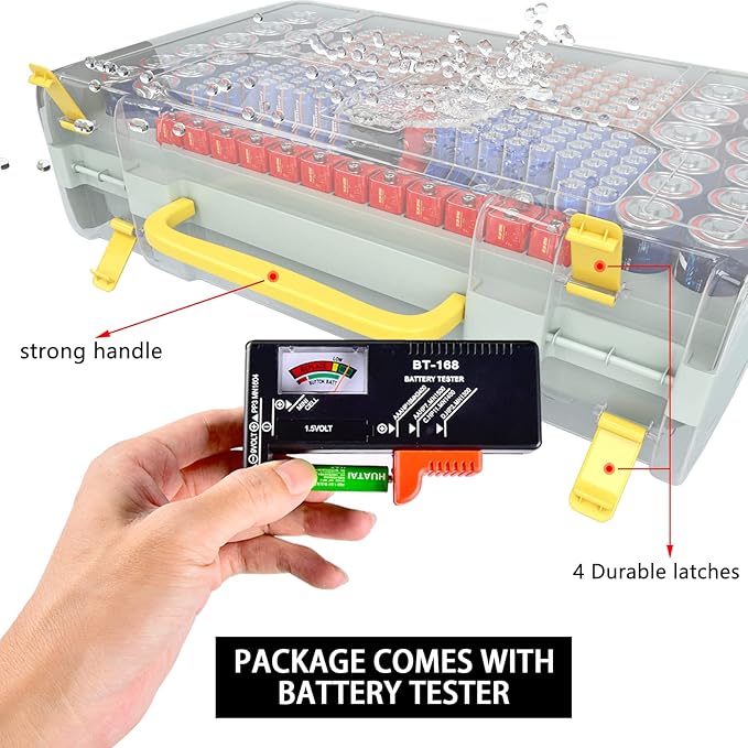 ALCYON Large Capacity 269 Battery Organizer Storage Case with Tester, Double-Side Battery Holder Container for AA AAA AAAA C D 9V Lithium 3V CR123 CR2032 CR1632 18650 Batteries(Box Only) (grey)
