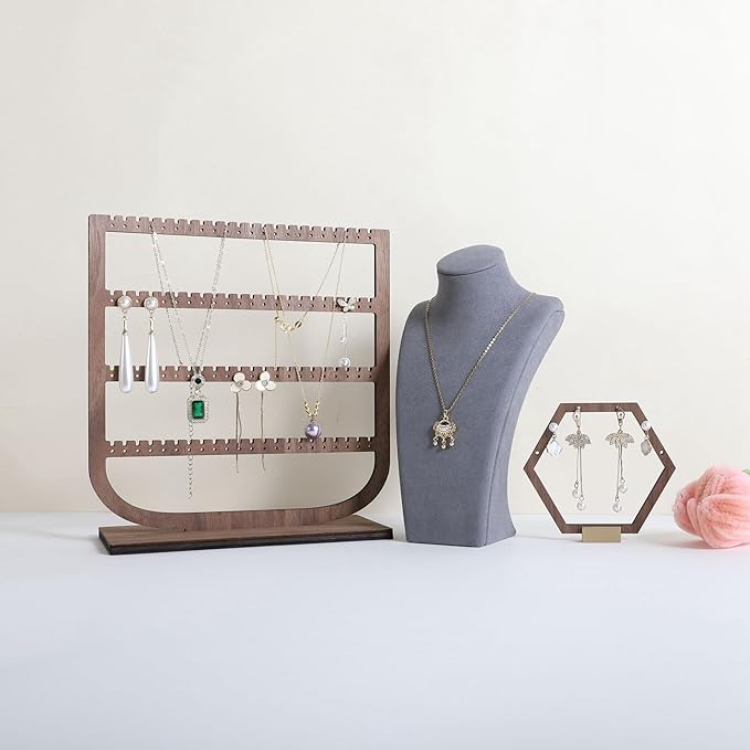 GemeShou Grey necklace storage organizer for sale, Velvet necklace holder stand, jewelry bust display stands, Jewelry Mannequin for Countertop, Showcase【Grey-Small height 7.68 inch】