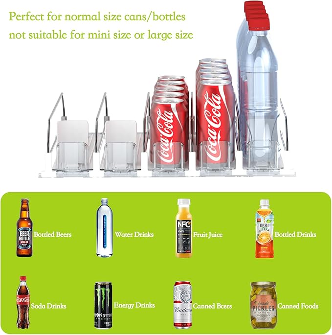 Drink Organizer for Fridge,Self Pushing Fridge Drink Organizer,Automatic Drink Dispenser for Fridge-Holds up to 15 Cans, 14.96inch, White