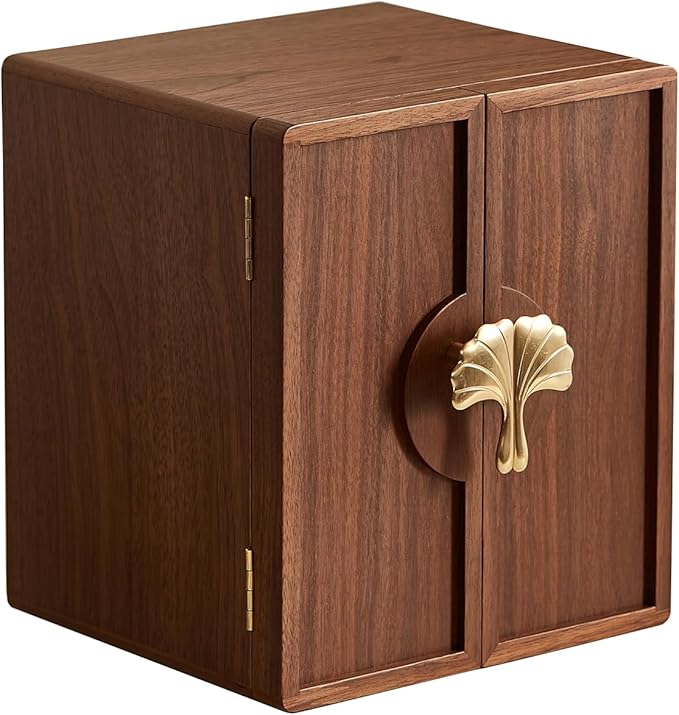 CHOSIN Black Walnut Wooden Jewelry Box 5 Layer Large Wood Jewelry Organizer Brass Handle for Necklaces Rings Earrings Watches Storage Christmas Gifts(7.9x8.7x10.0inches)
