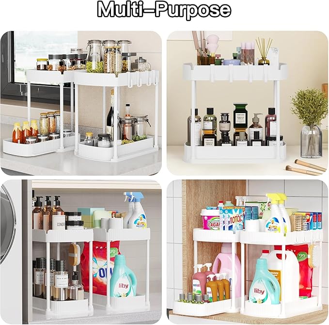 Multi-Purpose Pull-Out Storage Organizers, Under Sink & Cabinet Storage, 12.8 Inch, White (白色)