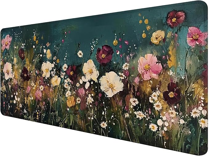 Vintage Wildflower Large Mouse Pad 31.5x15.7inch, Retro Floral Large Extended Computer Desk Mat Mousepad for Keyboard and Mouse, Floral Desk Accessories