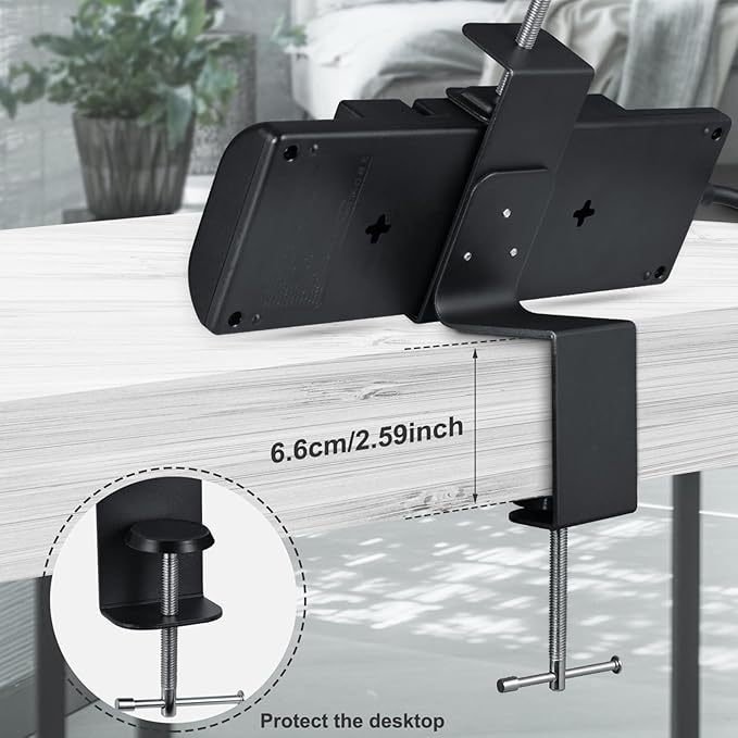 Desk Clamp for Power Strip - Removable Holder for Desk Edge - Sturdy Table Mount - Fits 2.55" to 4.13" Width - Black