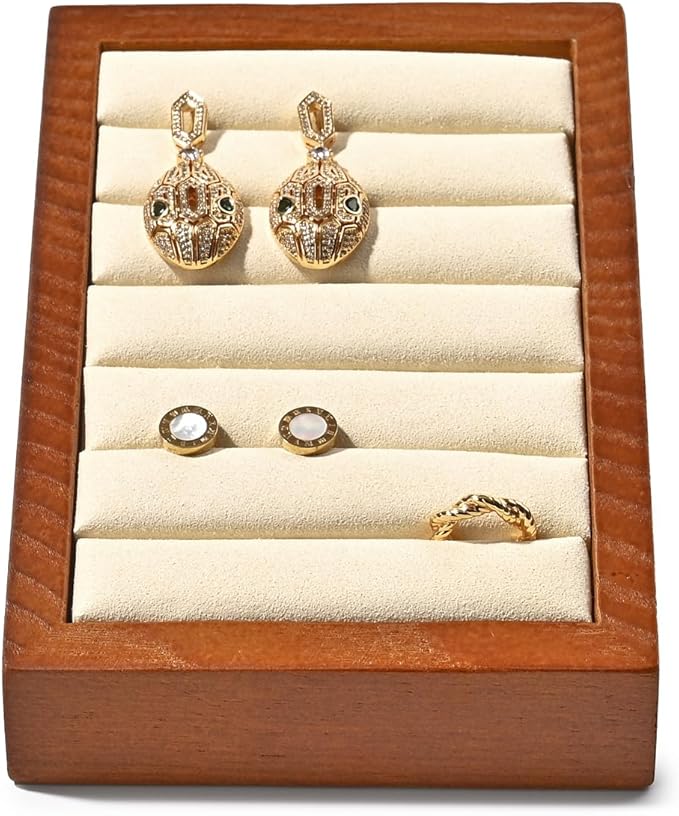 Oirlv Solid Wood Ring Tray Display Stand Slotted Jewelry Ring Showcase Display Jewelry Organizer for Trade Showcase(Creamy-white)