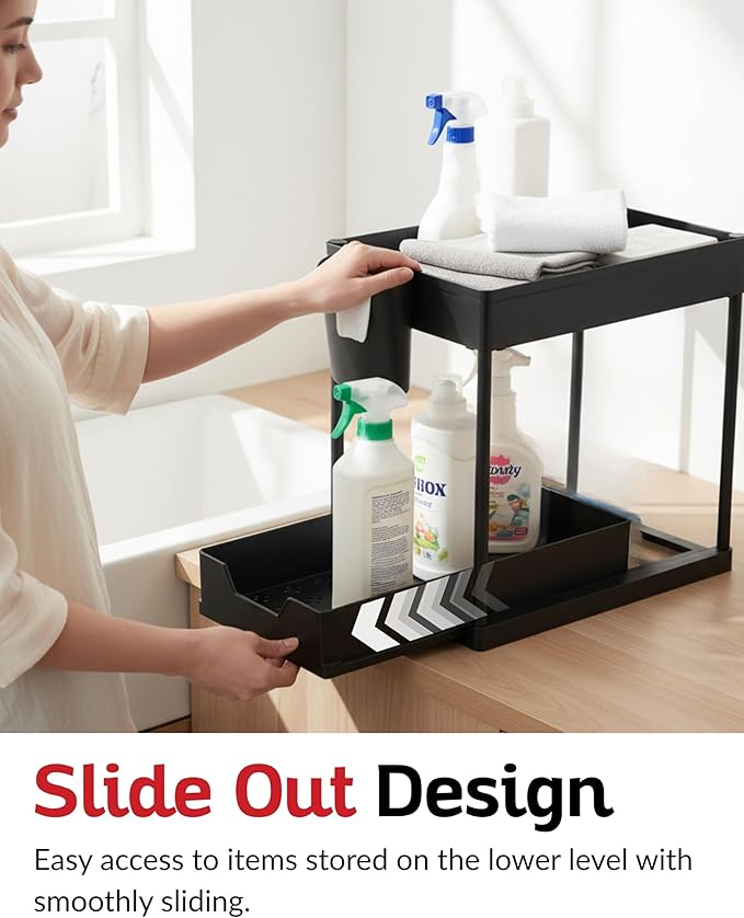 Under Sink Organizer – 2-Tier Sliding Storage Rack for Kitchen, Bathroom & Pantry | Multi-Purpose Cabinet Organizer with Pull-Out Baskets