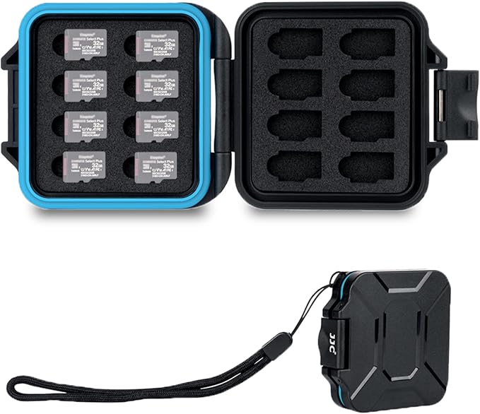 JJC 16 Slots Portable TF Micro SD Memory Card Case, Water-Resistant and Anti-Shock Micro SD Carrying Case for 16 MSD Micro SD/Micro SDHC/Micro SDXC Card with EVA Foam Interior