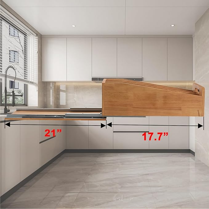 DINDON Pull Out Cabinet Organizer for Pans, Cookie Sheet, Bakeware, Cutting Board, Slide Out Kitchen Cabinet Storage Organizer Rack, 10.5''W X 21"D X 7.5"H, Wood
