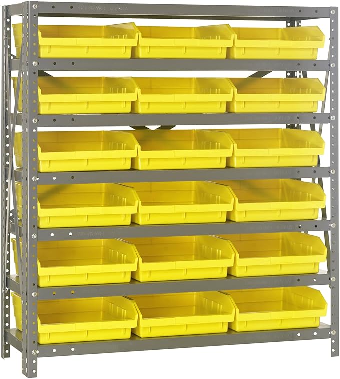 Quantum Storage Systems 1239-109YL Steel Shelving Unit with 4" Shelf Bins, 12" D x 36" W x 39" H, Yellow