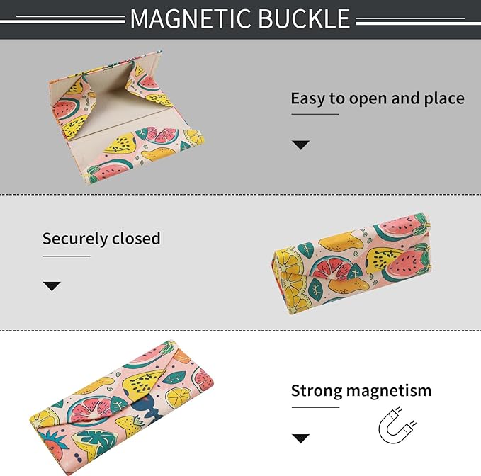 Foldable Glasses Case, Magnetic PU Leahter Sunglasses Case, Cute Hard Shell Folding Eyeglass Cases for Women Kids