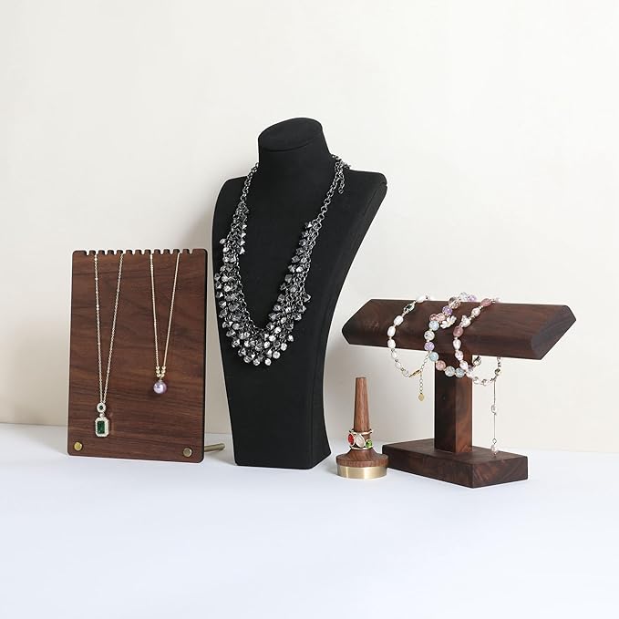 GemeShou Black necklace storage organizer for sale, Velvet necklace holder stand, jewelry bust display stands, Jewelry Mannequin for Countertop, Showcase【Black-Large height 12.4 inch】