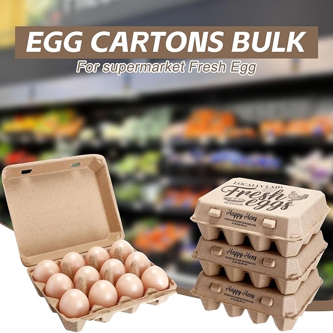 Zhanmai 100 Pack Egg Carton Bulk 12 Chicken Duck Egg Carton Vintage Printed Farm Fresh Crate with 3 x 4 Holds Recycled Paper Cardboard Sturdy Reusable Box Holder(Retro Style)