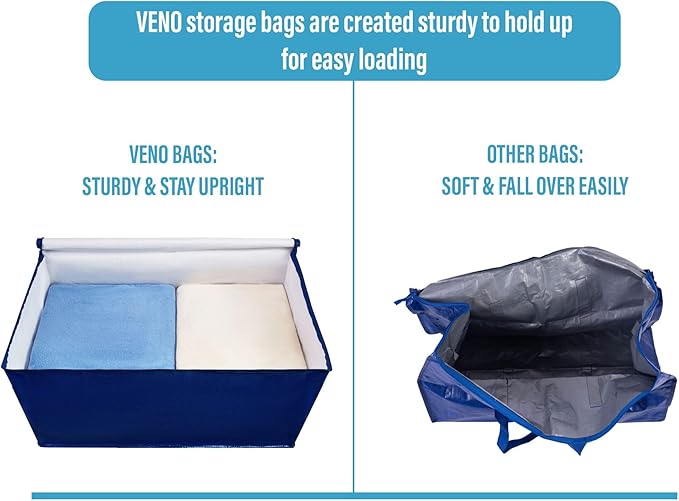 VENO 2 Pack Moving Bags and Large Christmas Decoration Storage Bins with lids. Alternative to Moving Boxes, Packing Supplies for College. Heavy Duty Totes (Blue, 2 Pack)