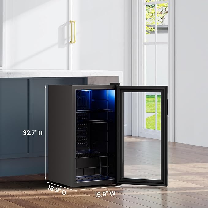 Yeego Beverage Refrigerator Cooler, 105 Cans Drink Fridge with Glass Door for Soda Beer or Wine, Beverage Cooler with 34°F-54°F Digital Temperature Control for Home, Office, Bar (Black)