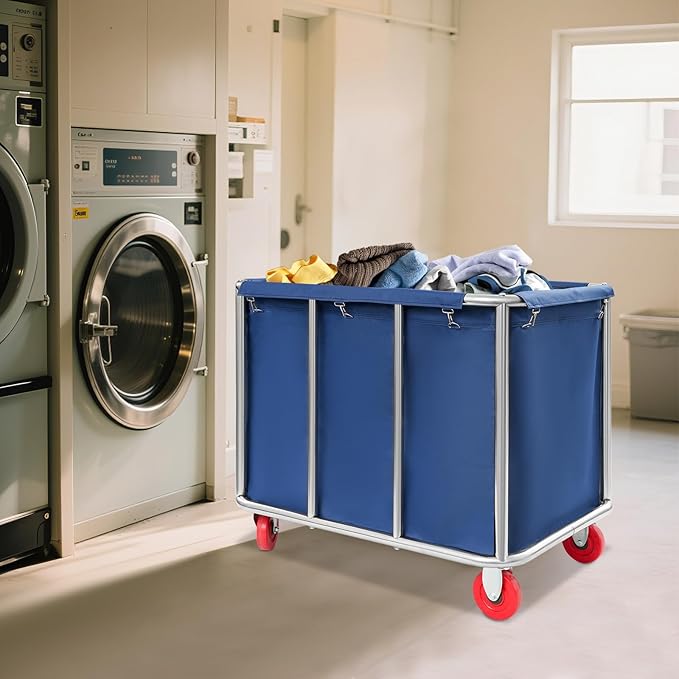 Commercial Laundry Cart with Wheels,Laundry Hamper Cart,Heavy Duty Rolling Laundry Basket with Large Capacity,Laundry Sorter Trolley for Home Hotel Apartment (Blue, 35.43 * 25.6 * 31.5in)