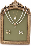 Green Velvet Jewelry Holder Organizer & Necklace Display Stand, 10 * 6.7inches Vintage Jewelry Storage with Gold Frame for Bracelet Earring Rings, Pearl