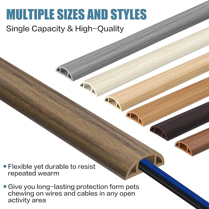Floor Cord Covers for Wires 10FT Cable Hider Wire Cover Self Adhesive Cord Hider Floor for Offices, Homes, Workshops, Warehouses Cable Cavity 0.39" W x 0.27" H