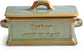 Butter Dish with Lid, Ceramic Butter Holder Container Large Butter Dish for Countertop Farmhouse Decor for Thanksgiving, Christmas Butter Keeper for East West Coast Butter, Green