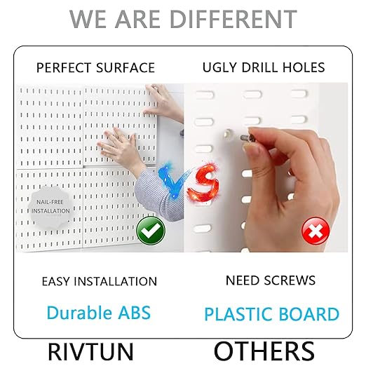Pegboard Combination Kit for Wall Organizer, Wall Mounted Peg Board Kits for Kitchen, Bedroom, Office, &Bathroom, 4 Pieces White Pegboards and 14 Accessories, 22" x 22"