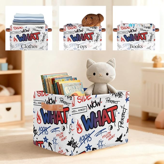 Large Storage Bins - Graffiti Art Collapsible Rectangle Shelf Closet Organizer Baskets for Kids Clothes, Toys, Nursery, Bathroom, Bedroom, Home Decor Gift Basket