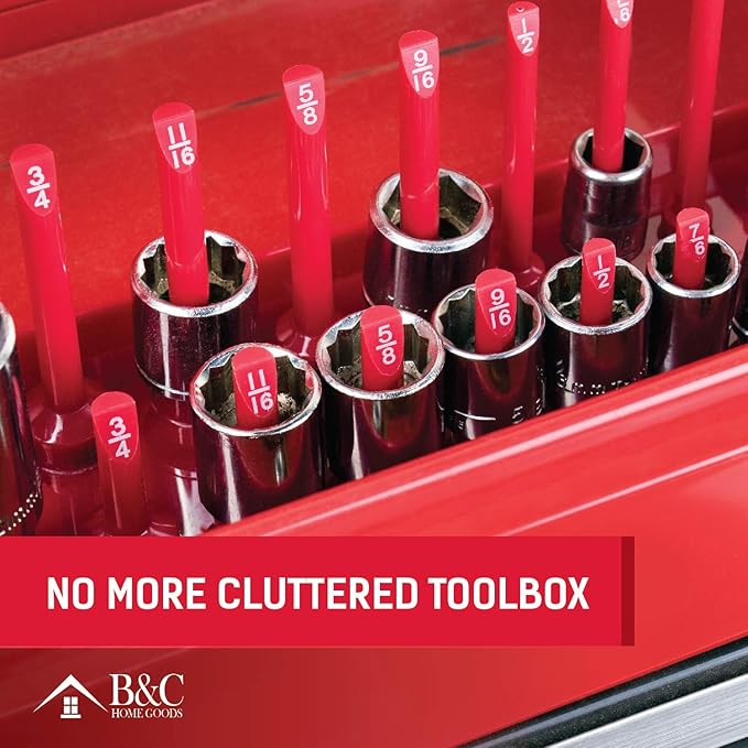 B&C Home Goods Socket Organizers - 6 Piece SAE & Metric Tray Socket Holder - Toolbox Organizers and Storage for ¼, ⅜ and ½ inch Drive Holder for Mechanics