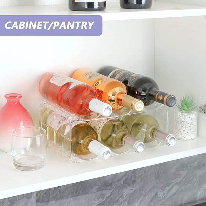 BOPai Clear Wine Racks for Refrigerator, Water Bottle Organizer, 6 Bottles