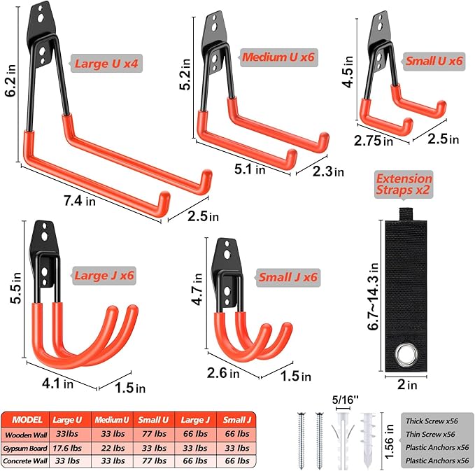 30 Pack Heavy Duty Garage Hooks,Solid Steel Wall Mount Hangers,with Anti-Slip Coating,for Hanging and Organising Ladder,Bike,Ropes,Broom,Garden,Yard and Power Tools