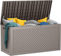 100 Gallon Resin Deck Box, Lockable Outdoor Storage Box for Patio Cushions Storage Furniture,Garden Tools, Pool Supplies, Weatherproof and UV Resistant (Grey L)